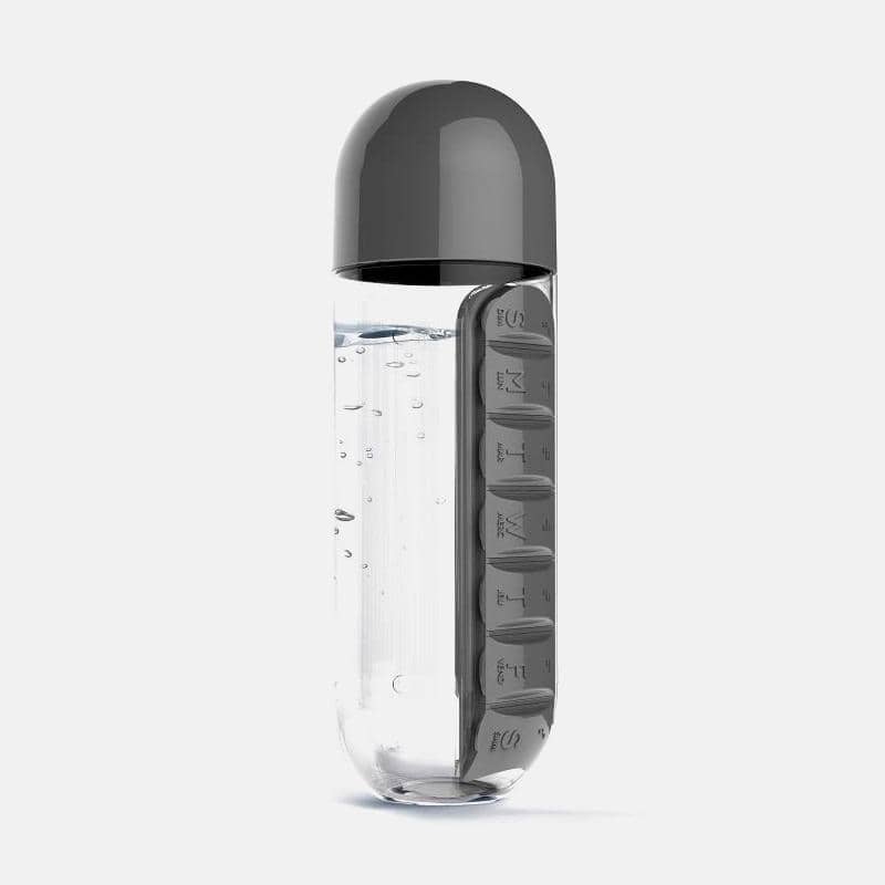 Water Bottle With 7-Day Pill Box Home & Kitchen Shopzu.com Black 