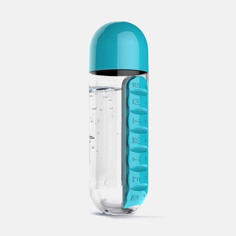 Water Bottle With 7-Day Pill Box Home & Kitchen Shopzu.com Blue 