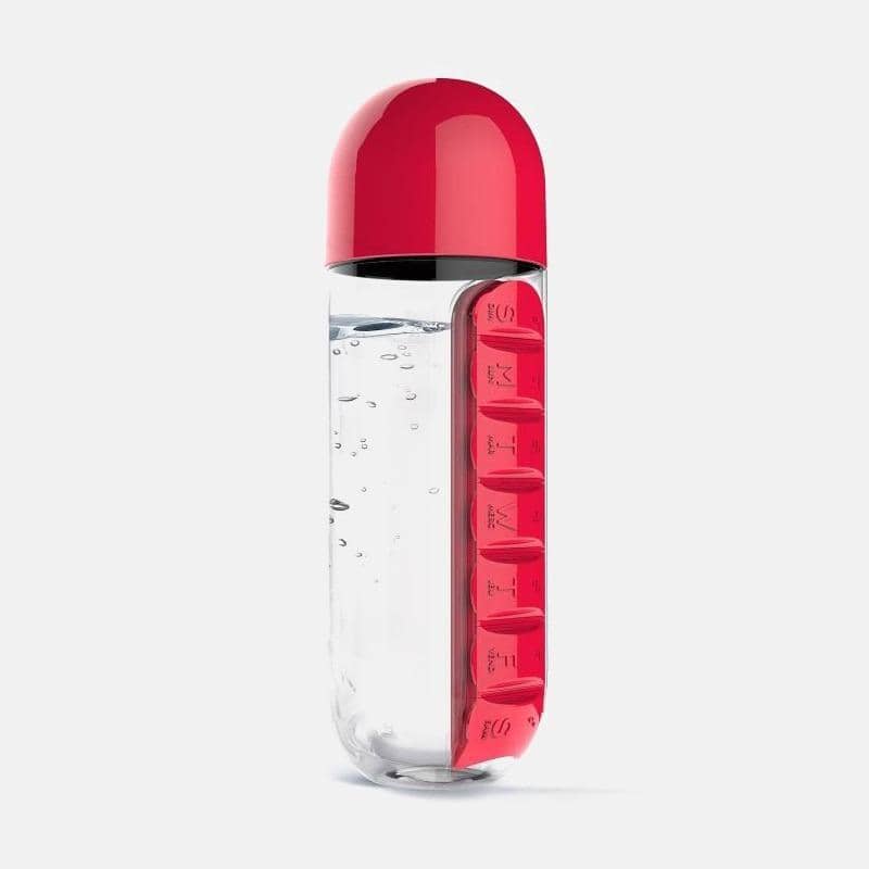 Water Bottle With 7-Day Pill Box Home & Kitchen Shopzu.com Red 